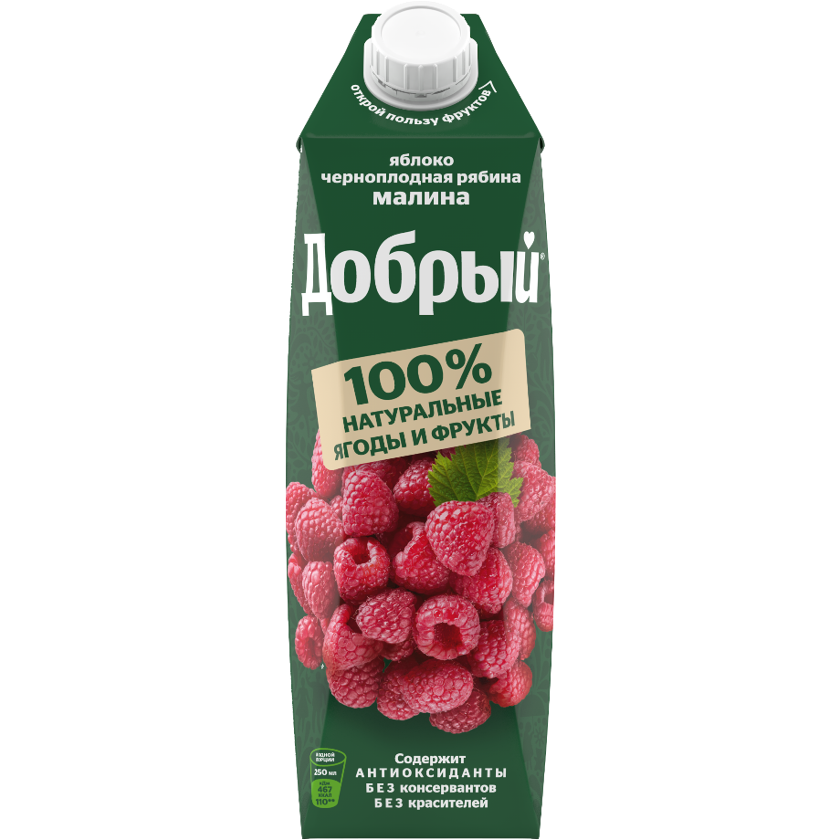 Нектар Добрый ЯблокоМалинаЧерноплодная рябина 1л12шт Мултон (ПУ)