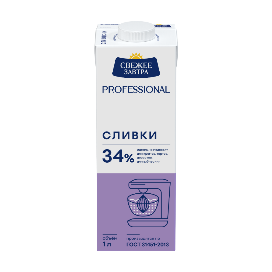 Сливки Свежее Завтра Гост 34% (тетпаккрыш.) 1л12шт Галактика
