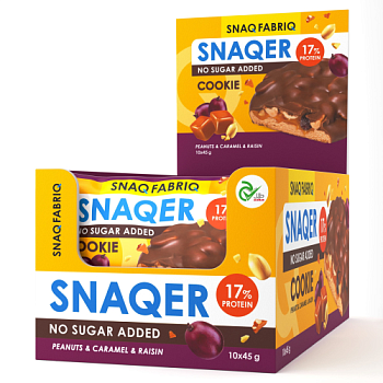 Печенье протеиновое "Snager" 17% арахис/изюм/карамель 45г/10шт "Фитнес Фуд"