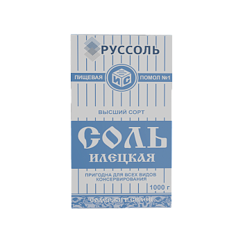 Соль Помол №1 "Илецкая" Гост в/с (карт/уп) 1кг/21шт "Руссоль"