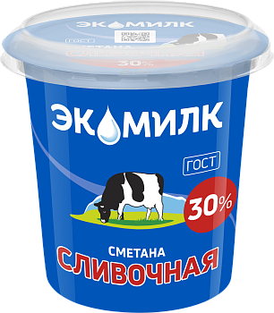 Сметана сливочная "Экомилк" 30% Гост 300г/12шт "Озерецкий МК"