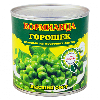 Горошек зеленый "Кормилица" Гост в/с (ж/б) 400г/12шт Россия