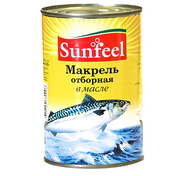 Макрель отборная в масле "SunFeel" (ж/б) 425г/24шт Китай 