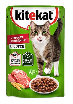 Корм для кошек "Китекат" Сочная Говядина в соусе 85г/28шт "Марс"
