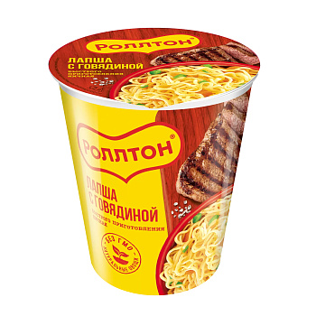 Лапша яичная "Роллтон" с Говядиной (стак) 70г/24шт Россия