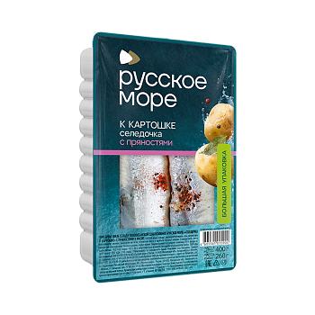 Сельдь филе в масле "К картошке" с пряностями (пл/уп) 400г/6шт "Русское Море"