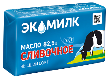Масло сливочное "Экомилк" Гост 82,5% 180г/13шт МК "Озерецкий"