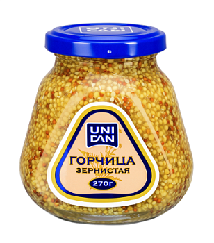 Горчица Зернистая "UNI DAN" (ст/тв) 270г/8шт "Бастион"