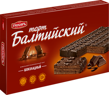 Торт вафельный "Балтийский" Шоколадный 320г/12шт "Пекарь"