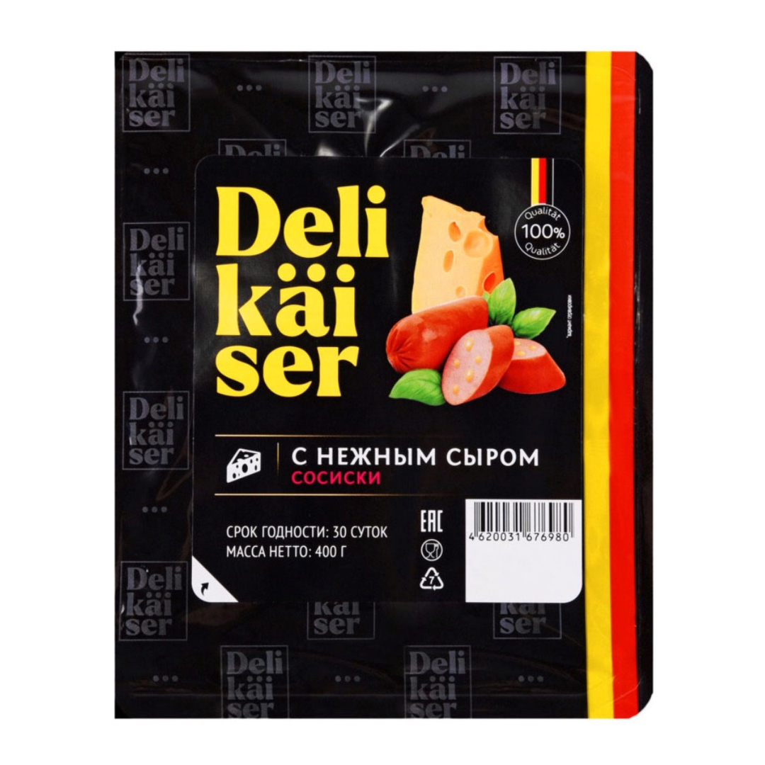 Сосиски деликайсер отзывы. Сосиски delikaiser с нежным сыром 400г. Deli Kaiser сосиски с нежным сыром. Deli Kaiser колбаса. Delikaiser сыр.