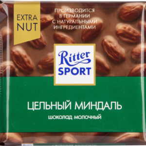 Шоколад молочный "Риттер Спорт" цельный миндаль 100г/11шт Германия