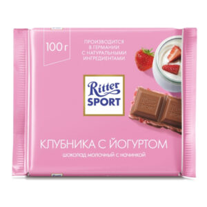 Шоколад молочный "Риттер Спорт" клубника с йогуртом 100г/12шт Германия