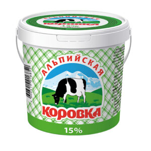 Сметанный продукт "Альпийская коровка" 15% (ведро) 900г/6шт "Озерецкий МК"