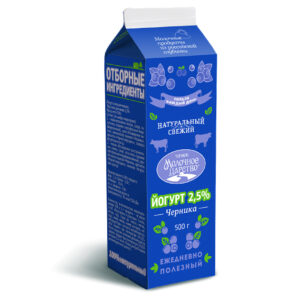 Йогурт "Молочное Царство" Черника 2,5% (тет/пак) 500мл/4шт Россия